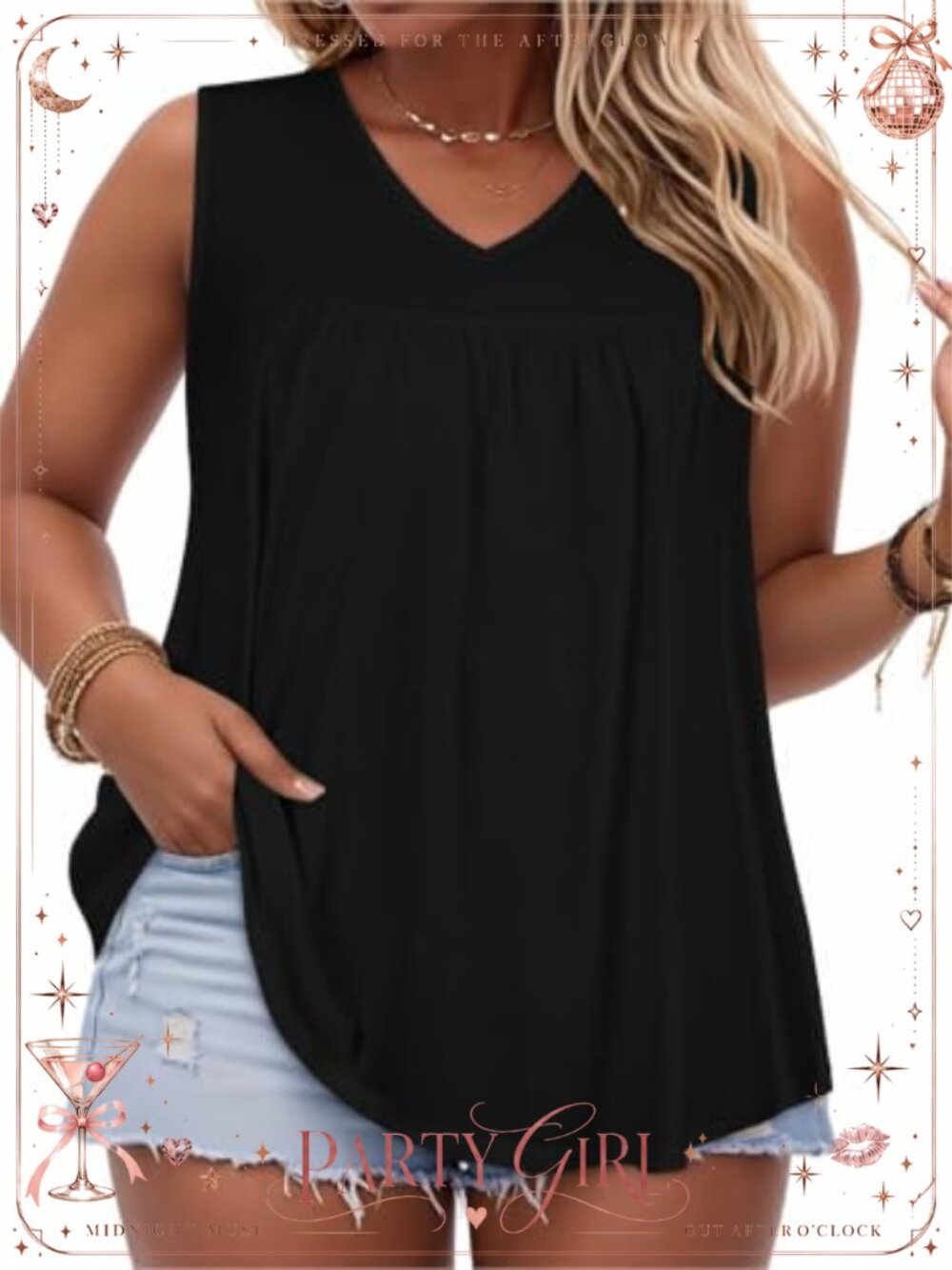 Plus Size V Neck Sleeveless Tank Top Loose Flowy Summer Shirt